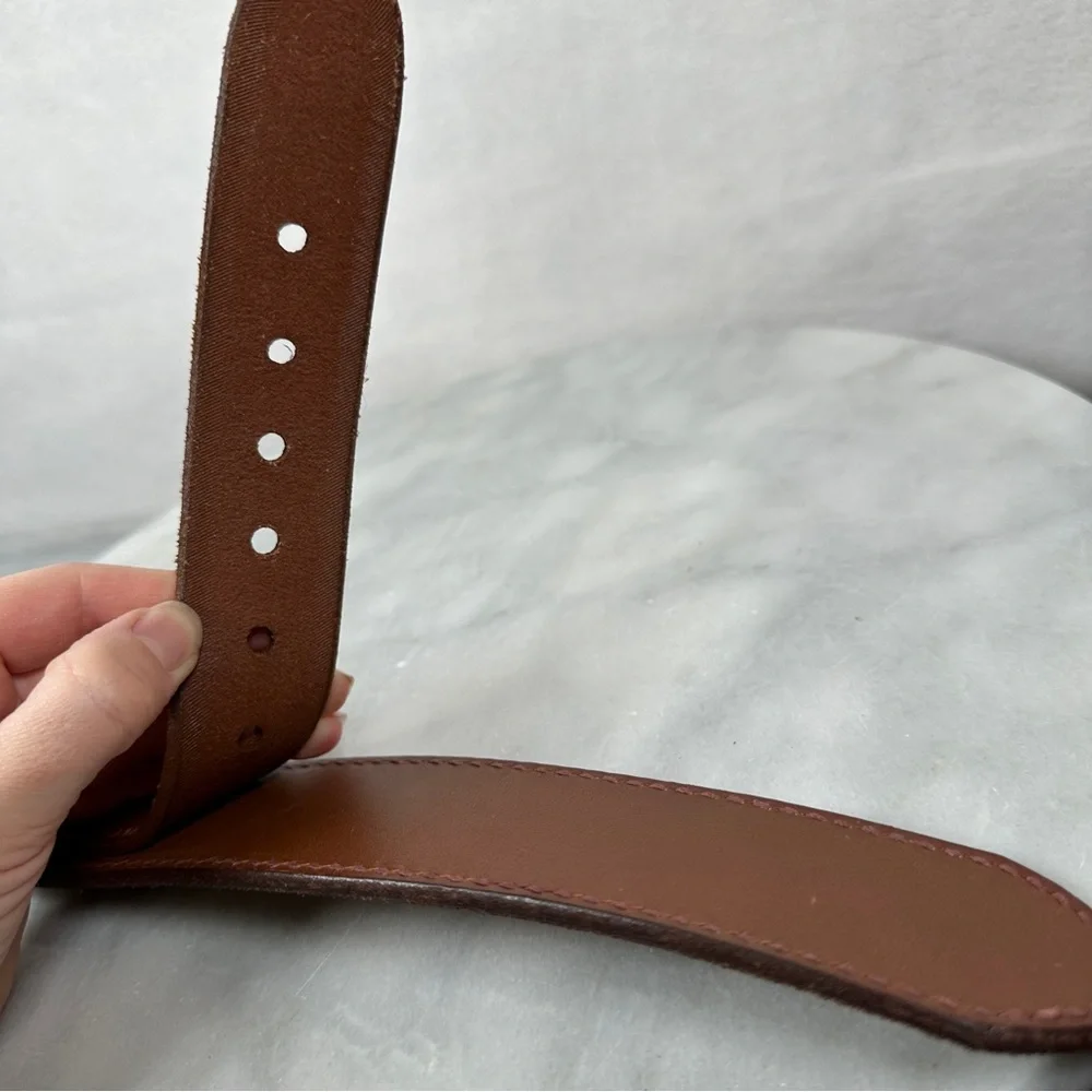 44 Brown dark Leather Belt gold buckle vintage brass ranger‎ western wide